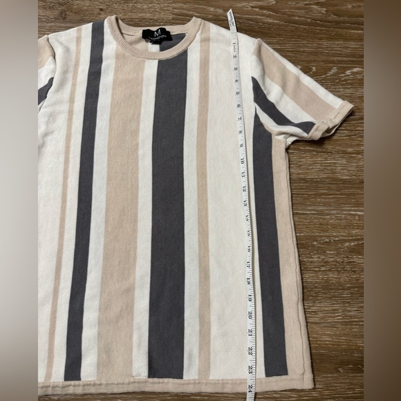 Men's Magaschoni Vertical Tricolor Striped Top Size S Cotton Blend EUC - Picture 6 of 7